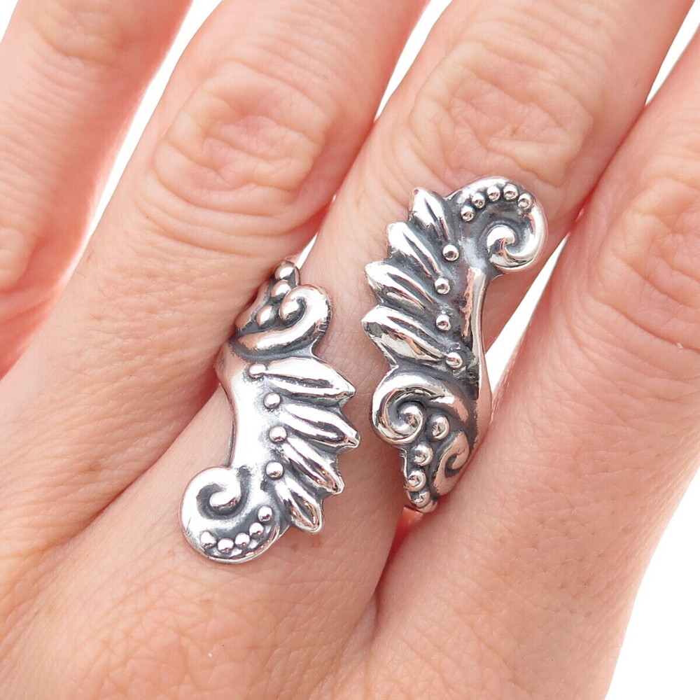 925 Sterling Silver Vintage Mexico Wings Oxidized Adjustable Ring Size 9